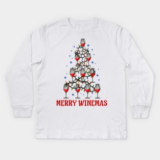 Merry Winemas. Funny Christmas Sweatshirt for Wine Lovers. Kids Long Sleeve T-Shirt